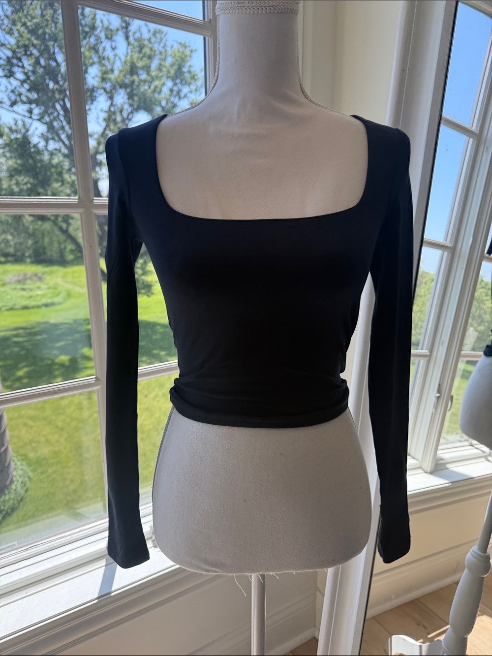 Garage Marina Blue Square Neck Long-Sleeve Women's Top